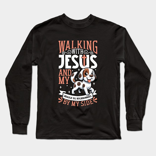Jesus and dog - Bourbonnais Pointer Long Sleeve T-Shirt by Modern Medieval Design